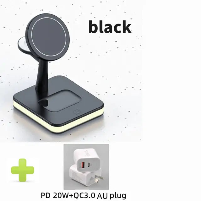 ⚡ 4-in-1 Mag-Safe Wireless Charger Stand 🔋 – Fast Charging for iPhone 📱, AirPods 🎧, Apple Watch ⌚ & More | 🧲 Magnetic Snap-On | ✨ Sleek & Minimalist Design