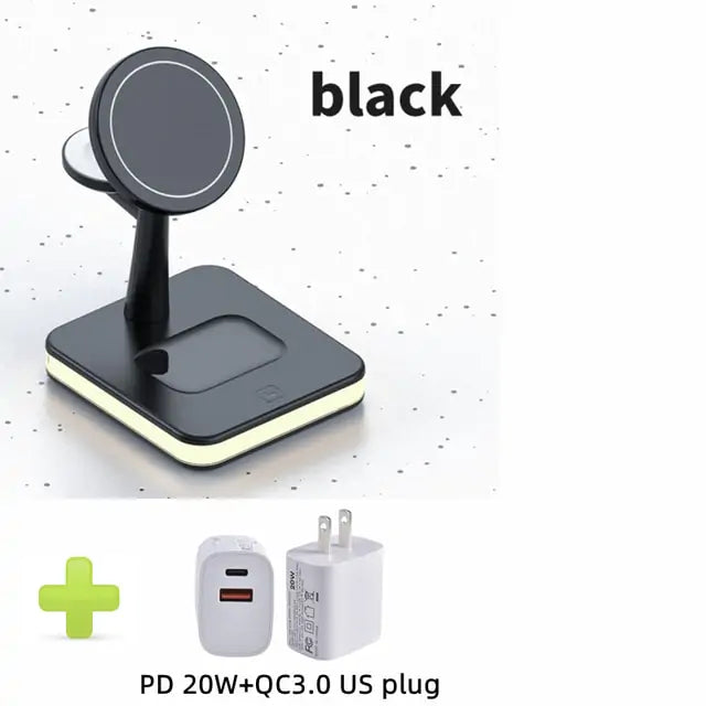 ⚡ 4-in-1 Mag-Safe Wireless Charger Stand 🔋 – Fast Charging for iPhone 📱, AirPods 🎧, Apple Watch ⌚ & More | 🧲 Magnetic Snap-On | ✨ Sleek & Minimalist Design