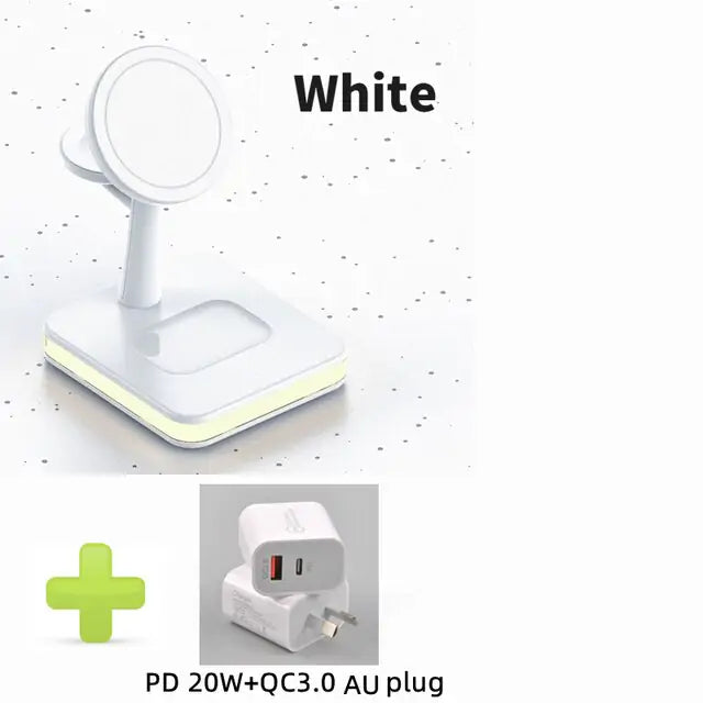 ⚡ 4-in-1 Mag-Safe Wireless Charger Stand 🔋 – Fast Charging for iPhone 📱, AirPods 🎧, Apple Watch ⌚ & More | 🧲 Magnetic Snap-On | ✨ Sleek & Minimalist Design