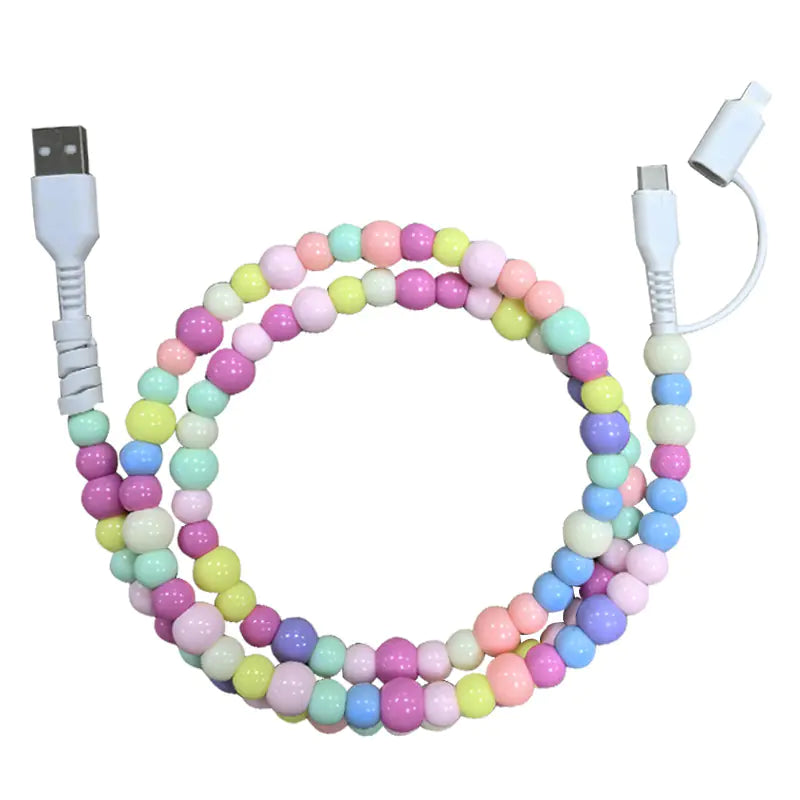 ✨ 60W PD 3.0 Fast Charging Cable | Rainbow Beads | 480Mbps Sync | iPhone & All Devices