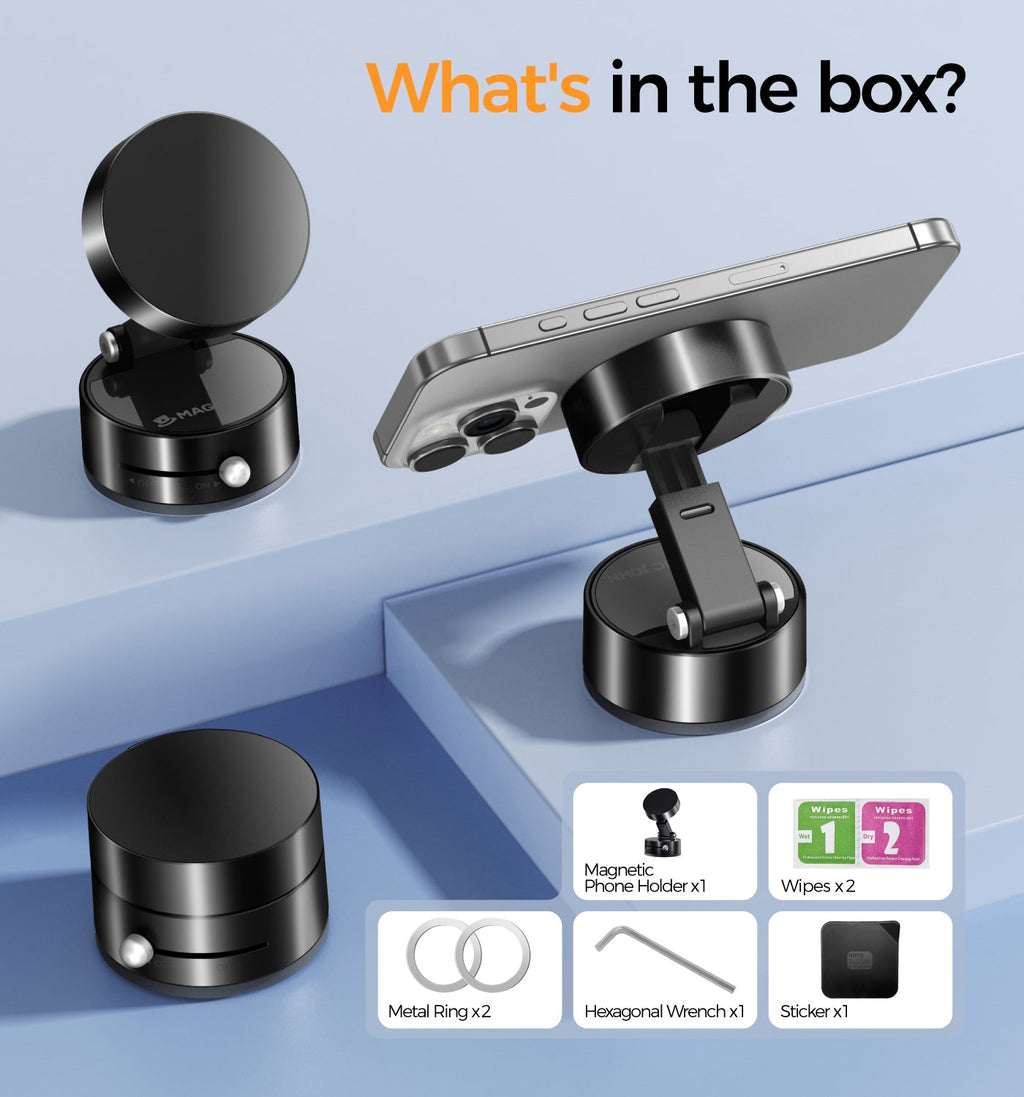 📱 4-in-1 Magnetic Vacuum Phone Holder 🧲 – Strong Grip for Car 🏎️, Office 🗄️ & Home 🏠 | Sleek Design + N52 Magnet + Easy Setup Kit