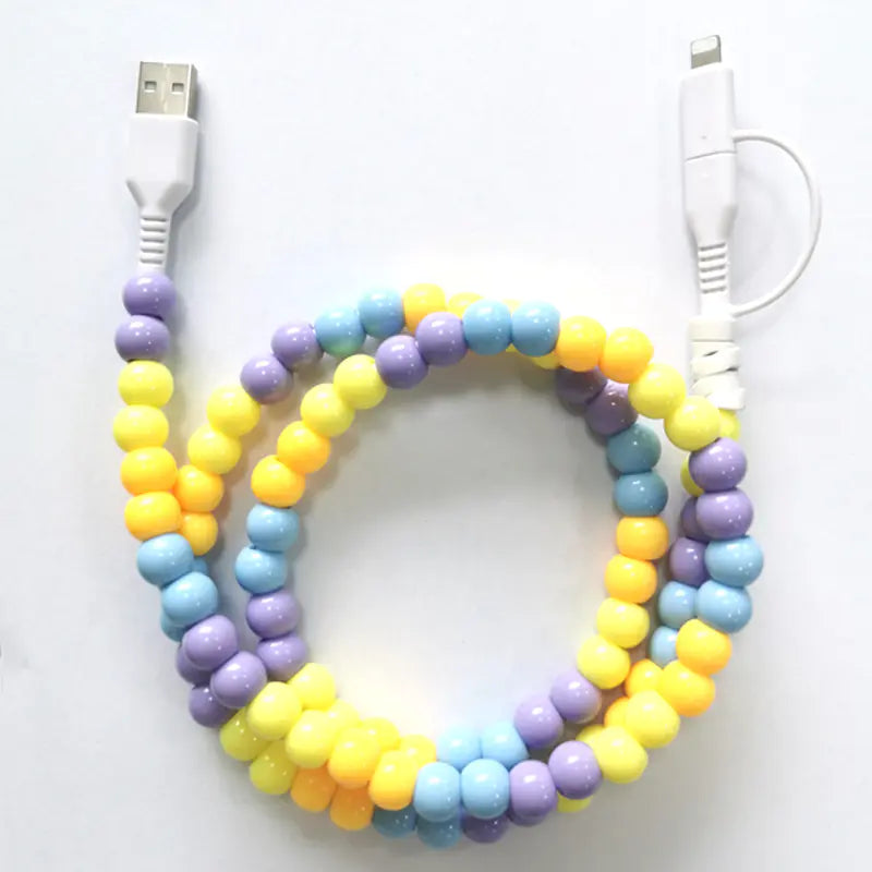 ✨ 60W PD 3.0 Fast Charging Cable | Rainbow Beads | 480Mbps Sync | iPhone & All Devices