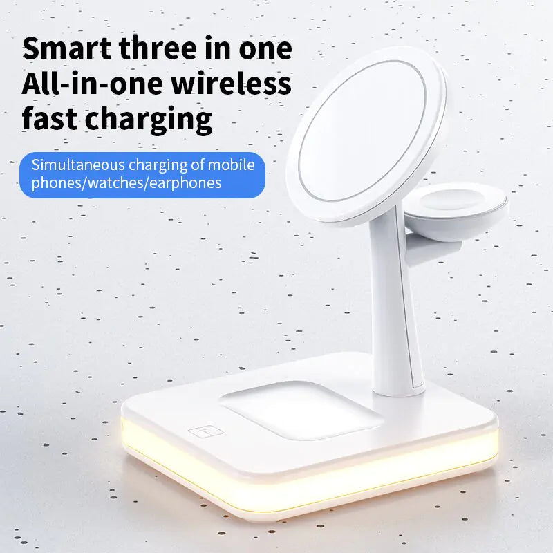 ⚡ 4-in-1 Mag-Safe Wireless Charger Stand 🔋 – Fast Charging for iPhone 📱, AirPods 🎧, Apple Watch ⌚ & More | 🧲 Magnetic Snap-On | ✨ Sleek & Minimalist Design