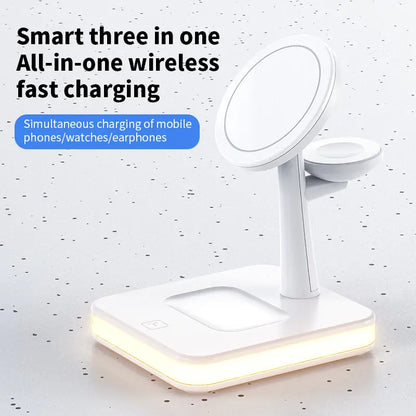 ⚡ 4-in-1 Mag-Safe Wireless Charger Stand 🔋 – Fast Charging for iPhone 📱, AirPods 🎧, Apple Watch ⌚ & More | 🧲 Magnetic Snap-On | ✨ Sleek & Minimalist Design