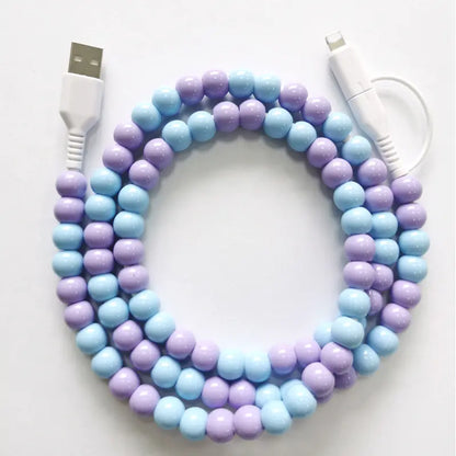 ✨ 60W PD 3.0 Fast Charging Cable | Rainbow Beads | 480Mbps Sync | iPhone & All Devices