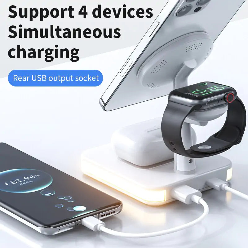 ⚡ 4-in-1 Mag-Safe Wireless Charger Stand 🔋 – Fast Charging for iPhone 📱, AirPods 🎧, Apple Watch ⌚ & More | 🧲 Magnetic Snap-On | ✨ Sleek & Minimalist Design