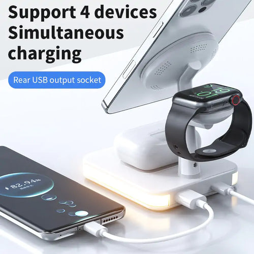 ⚡ 4-in-1 Mag-Safe Wireless Charger Stand 🔋 – Fast Charging for iPhone 📱, AirPods 🎧, Apple Watch ⌚ & More | 🧲 Magnetic Snap-On | ✨ Sleek & Minimalist Design